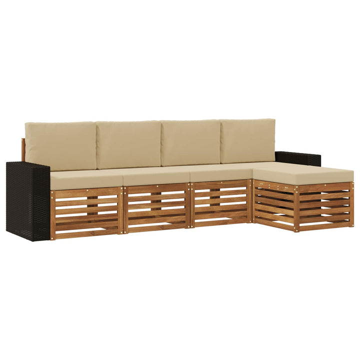 Udendørs sofagruppe med pude 5 pcs Naturlig og Beige