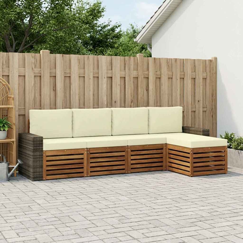 Udendørs sofagruppe med pude 5 pcs Naturlig og Fløde