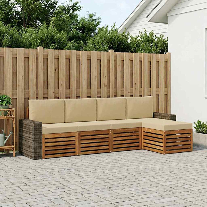 Udendørs sofagruppe med pude 5 pcs Naturlig og Beige