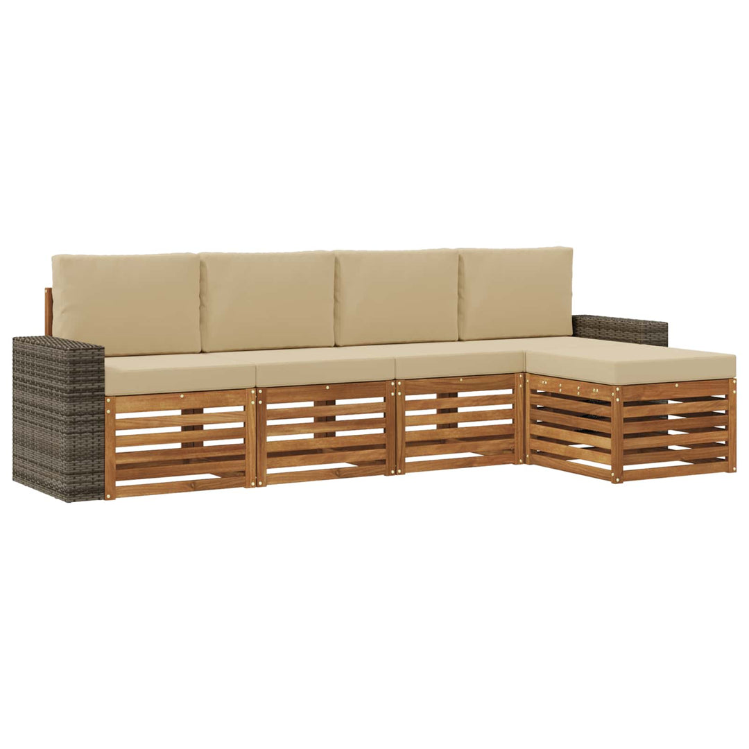 Udendørs sofagruppe med pude 5 pcs Naturlig og Beige