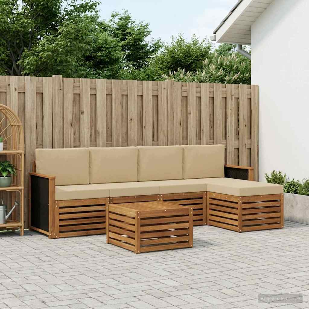 Udendørs sofagruppe med pude 6 pcs Naturlig og Beige