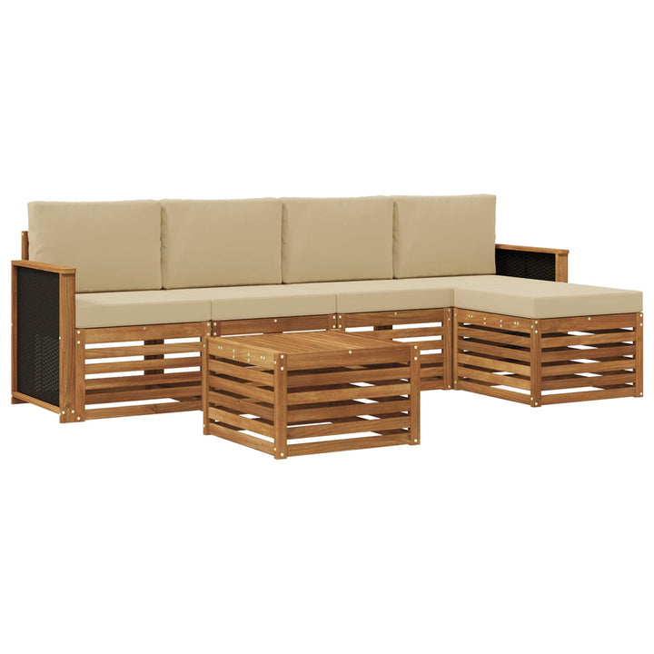 Udendørs sofagruppe med pude 6 pcs Naturlig og Beige