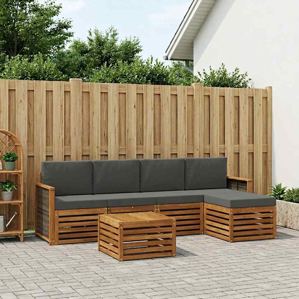 Udendørs sofagruppe med pude 6 pcs Naturlig og Antracit