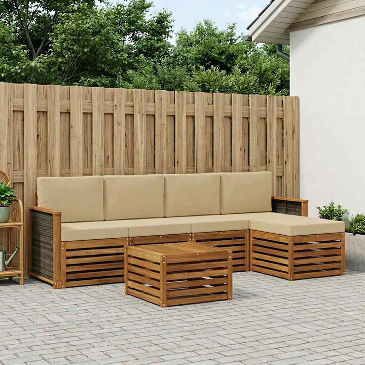 Udendørs sofagruppe med pude 6 pcs Naturlig og Beige