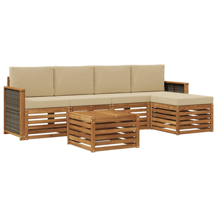 Udendørs sofagruppe med pude 6 pcs Naturlig og Beige