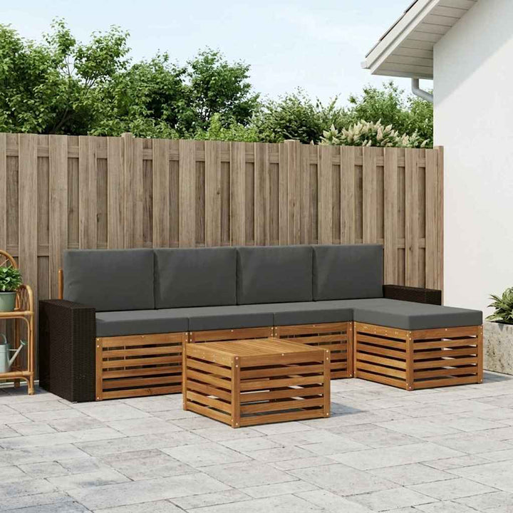 Udendørs sofagruppe med pude 6 pcs Naturlig og Antracit