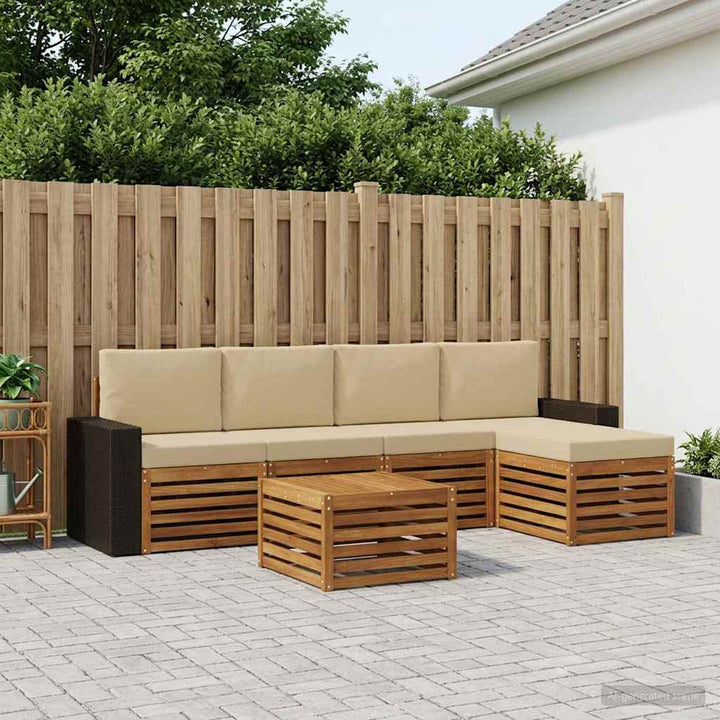 Udendørs sofagruppe med pude 6 pcs Naturlig og Beige