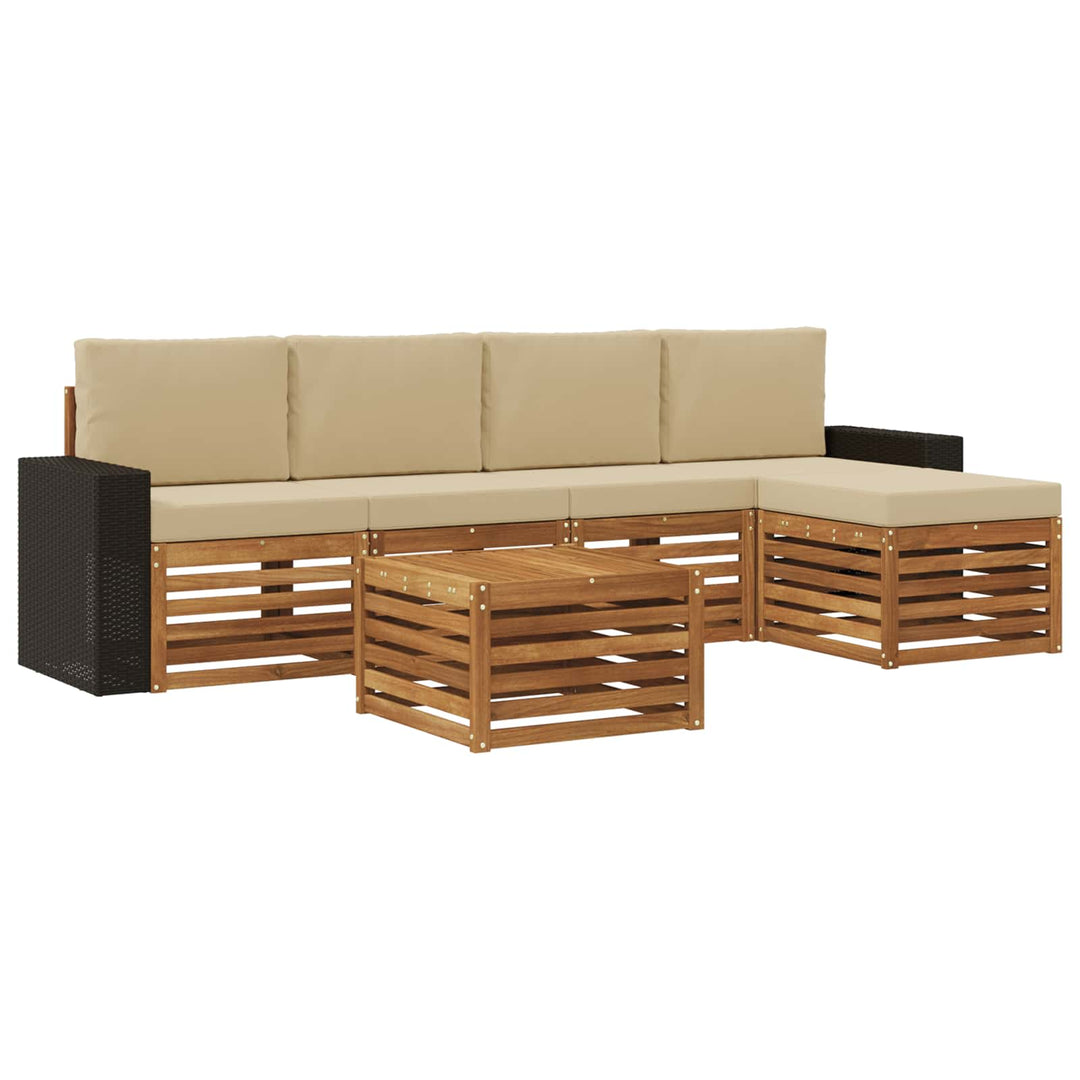 Udendørs sofagruppe med pude 6 pcs Naturlig og Beige