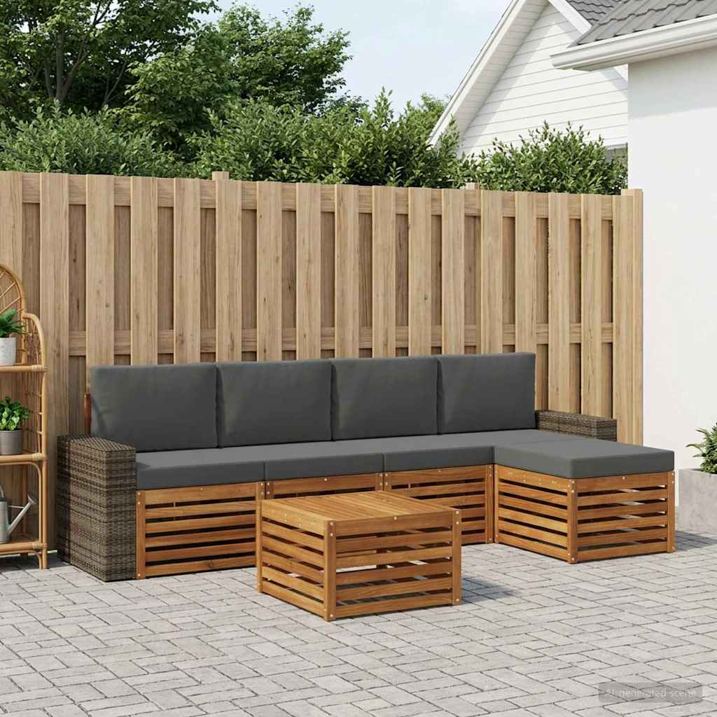 Udendørs sofagruppe 6 pcs Naturlig og Antracit