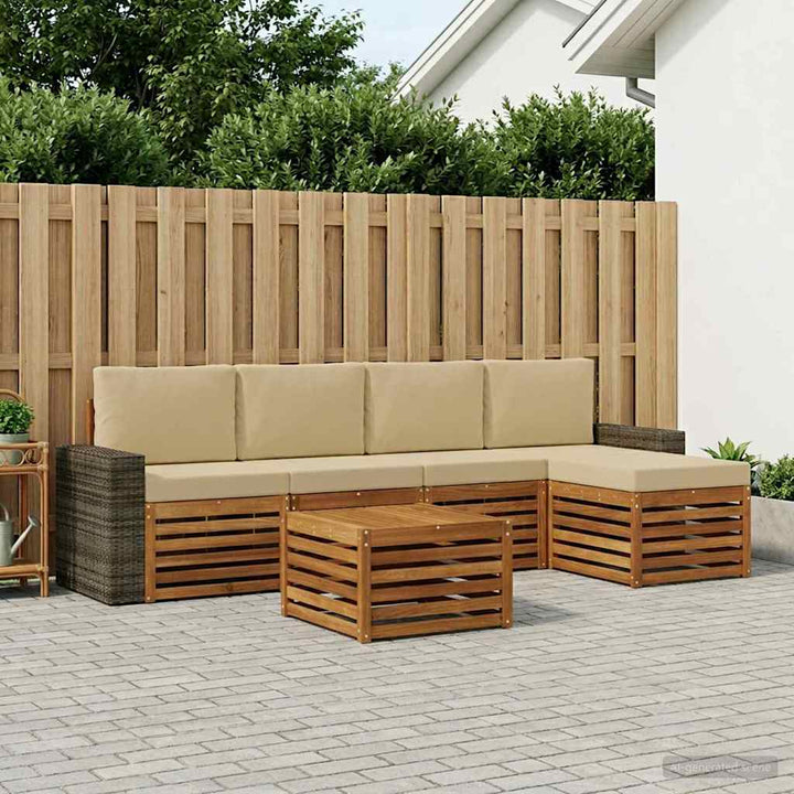 Udendørs sofagruppe med pude 6 pcs Naturlig og Beige