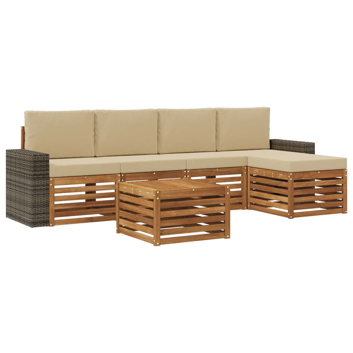 Udendørs sofagruppe med pude 6 pcs Naturlig og Beige