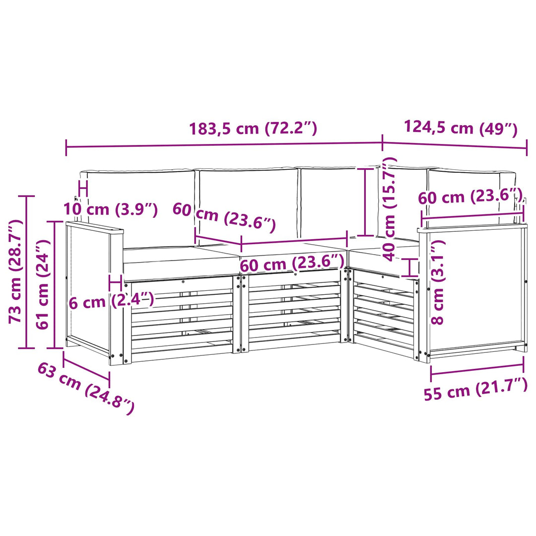 Sofasæt med pude 4 pcs Massivt Akacietræ