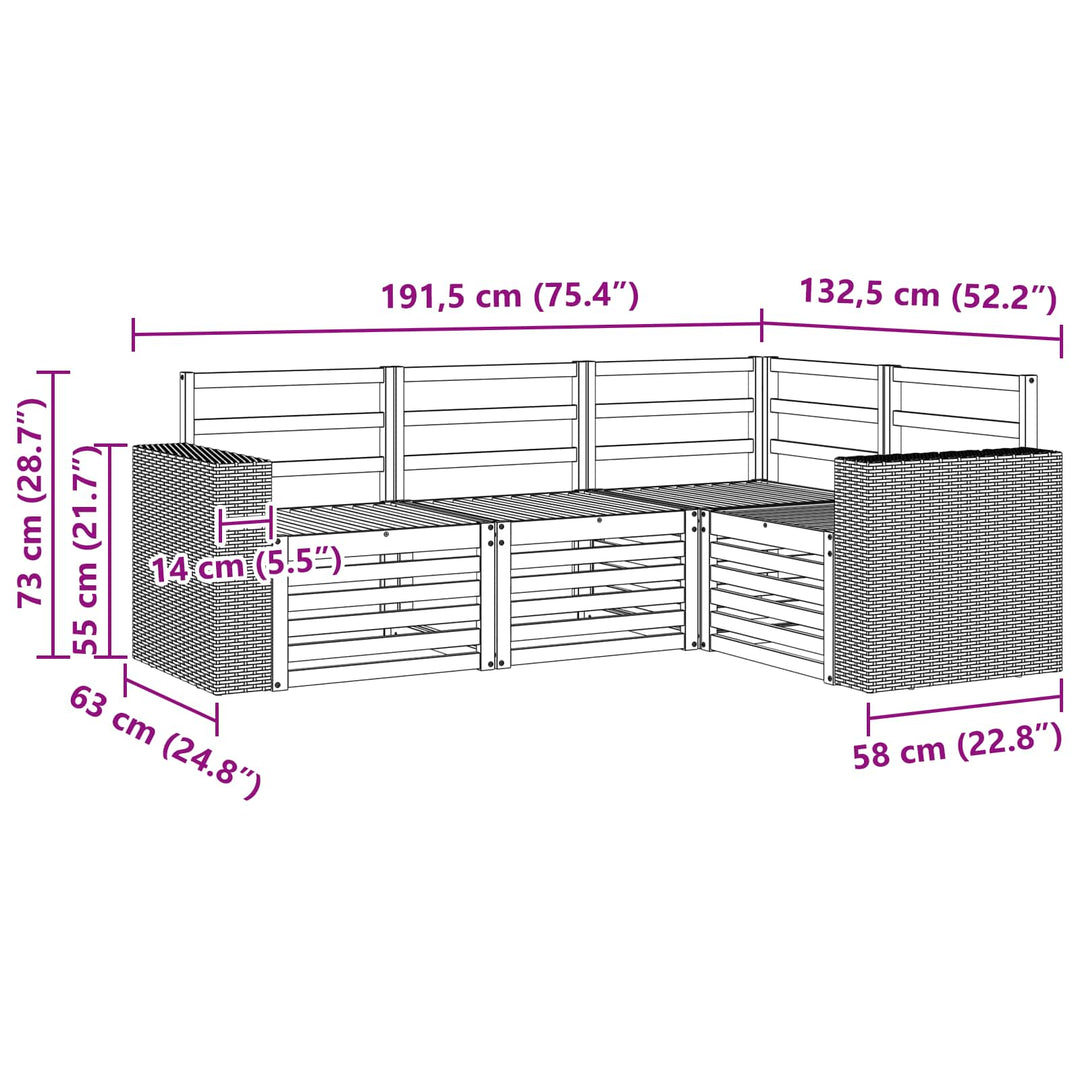 Sofasæt 4 pcs Massivt Akacietræ