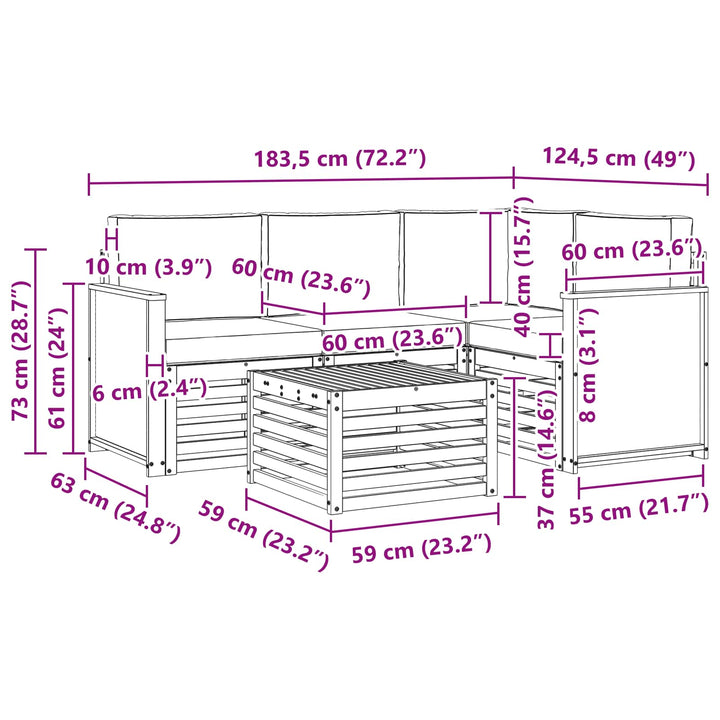 Udendørs sofagruppe 5 pcs Naturlig og Fløde 59 x 59 x 37 cm
