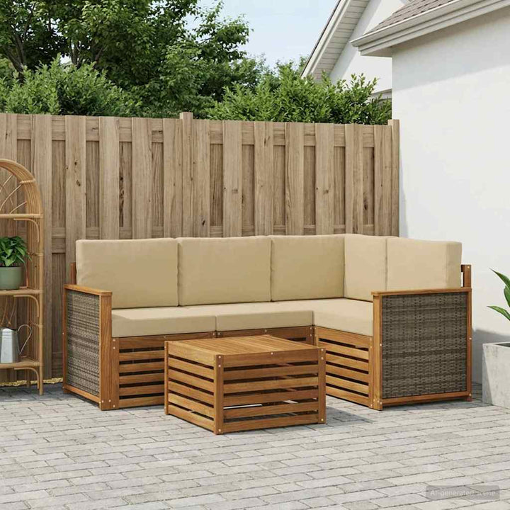Udendørs sofagruppe 5 stk. Naturlig og Beige Polyester