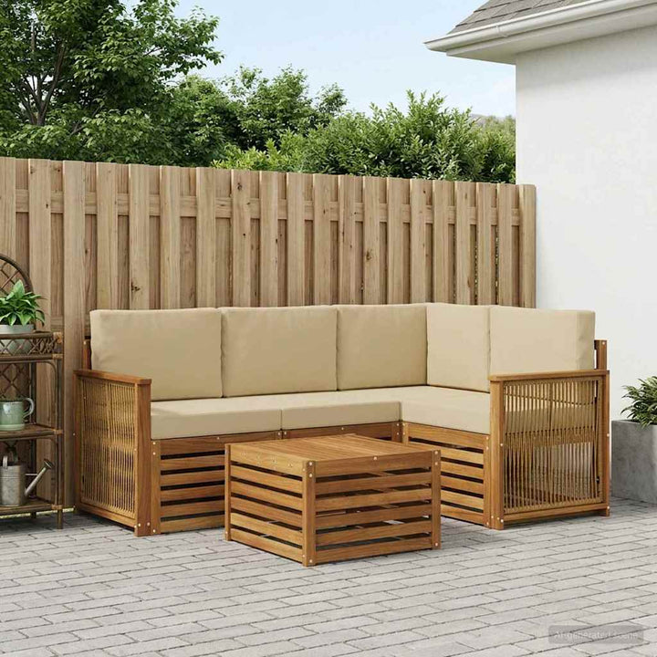 Udendørs sofagruppe 5 stk. Naturlig og Beige Polyester