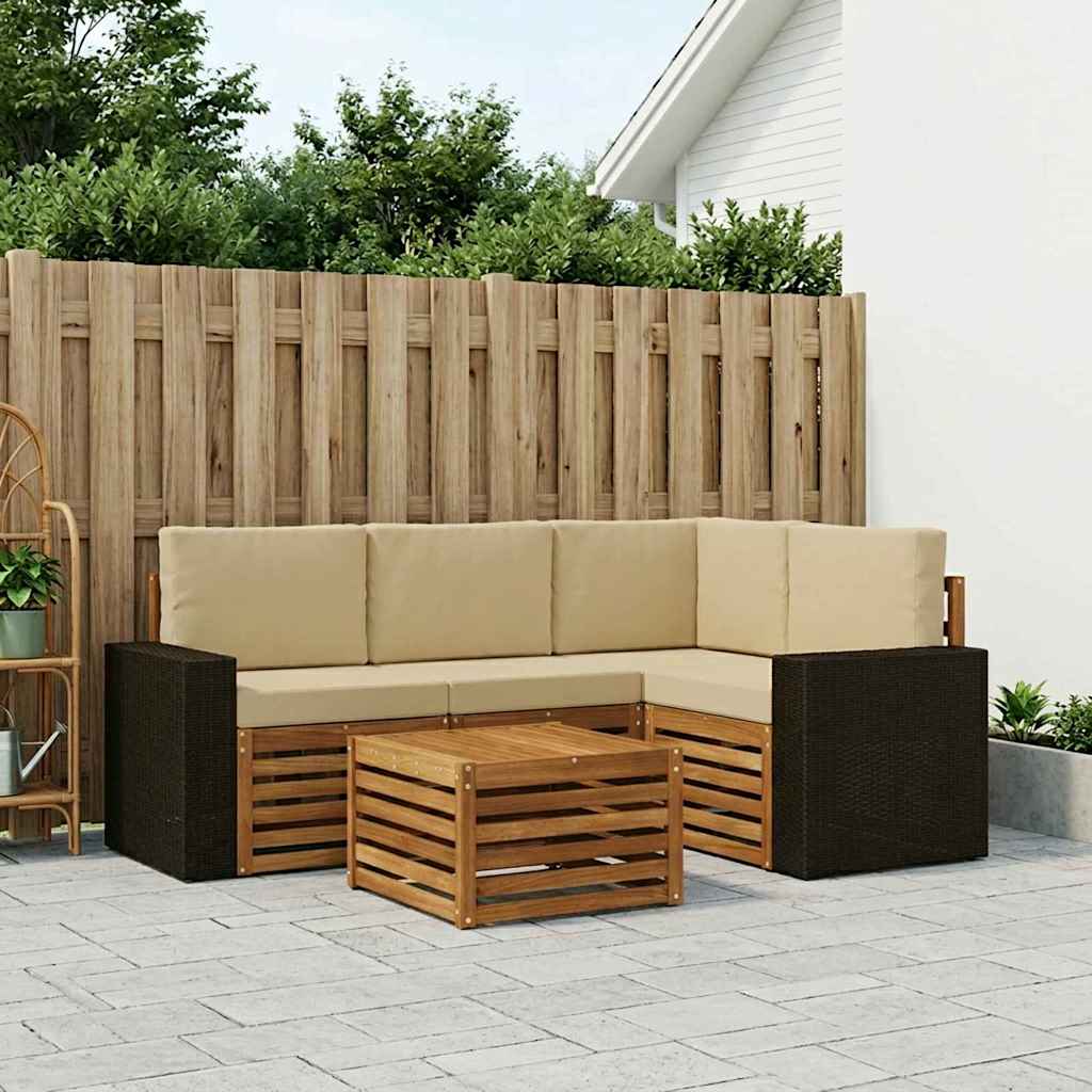 Udendørs sofagruppe 5 pcs Naturlig og Beige 59 x 59 x 37 cm