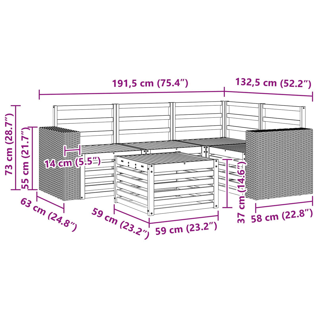 Udendørs sofagruppe 5 pcs Naturfarvet 59 x 59 x 37 cm Polyester