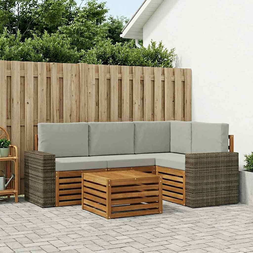 Udendørs sofagruppe 5 pcs Naturfarvet og lysegrå