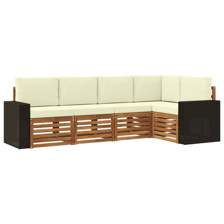 Sektionalsofa sæt 5 pcs Naturlig og Fløde Massivt Akacietræ