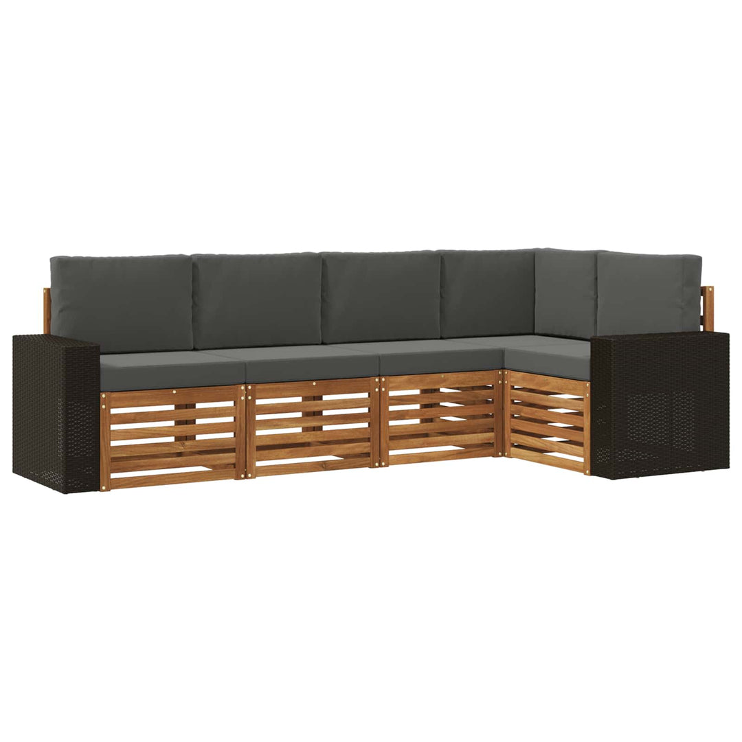 Sektionalsofa sæt 5 pcs Naturlig og Antracit Massivt Akacietræ