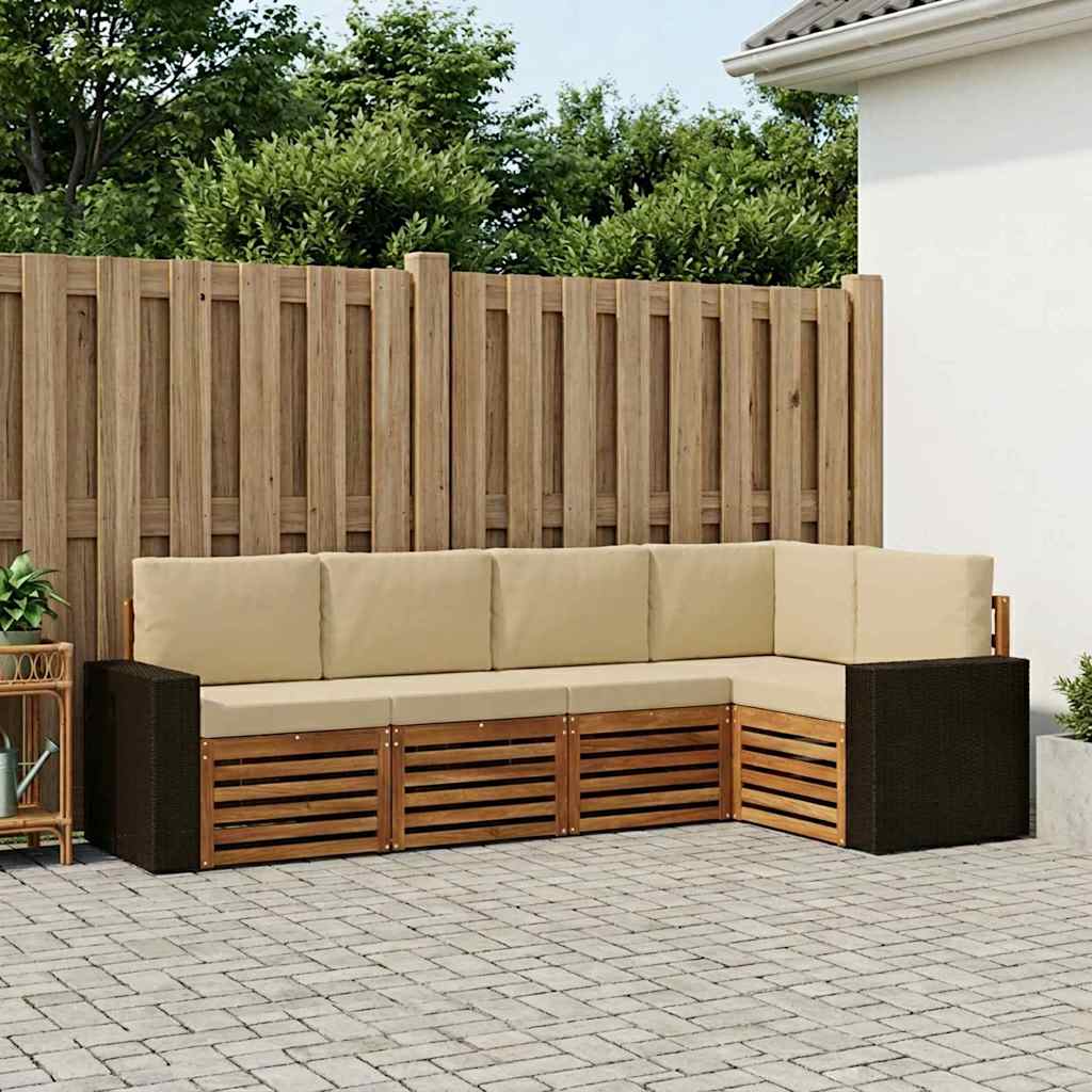 Sektionalsofa sæt 5 pcs Naturlig og Beige Massivt Akacietræ