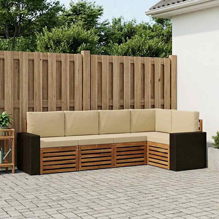 Sektionalsofa sæt 5 pcs Naturlig og Beige Massivt Akacietræ
