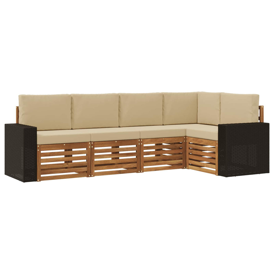 Sektionalsofa sæt 5 pcs Naturlig og Beige Massivt Akacietræ