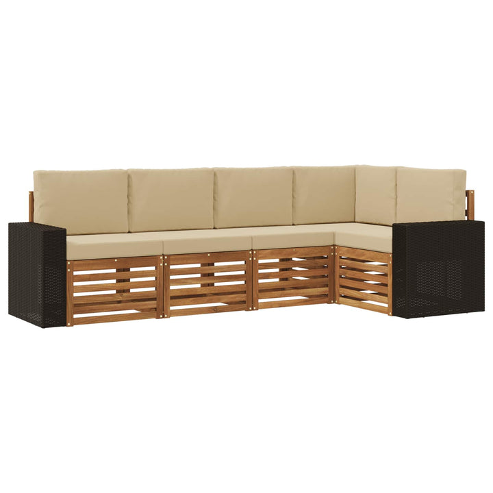 Sektionalsofa sæt 5 pcs Naturlig og Beige Massivt Akacietræ
