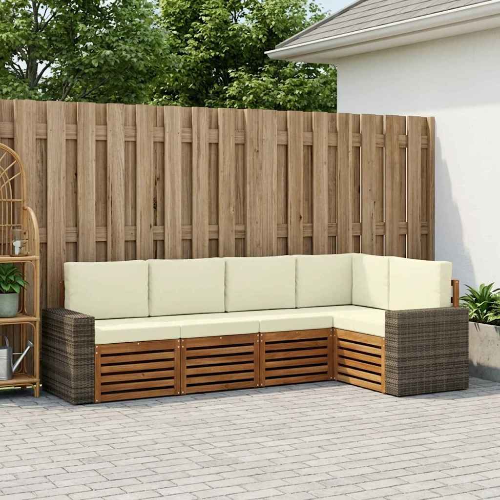 Sektionalsofa sæt 5 pcs Naturlig og Fløde Massivt Akacietræ