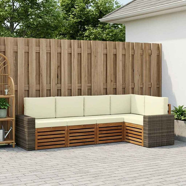 Sektionalsofa sæt 5 pcs Naturlig og Fløde Massivt Akacietræ