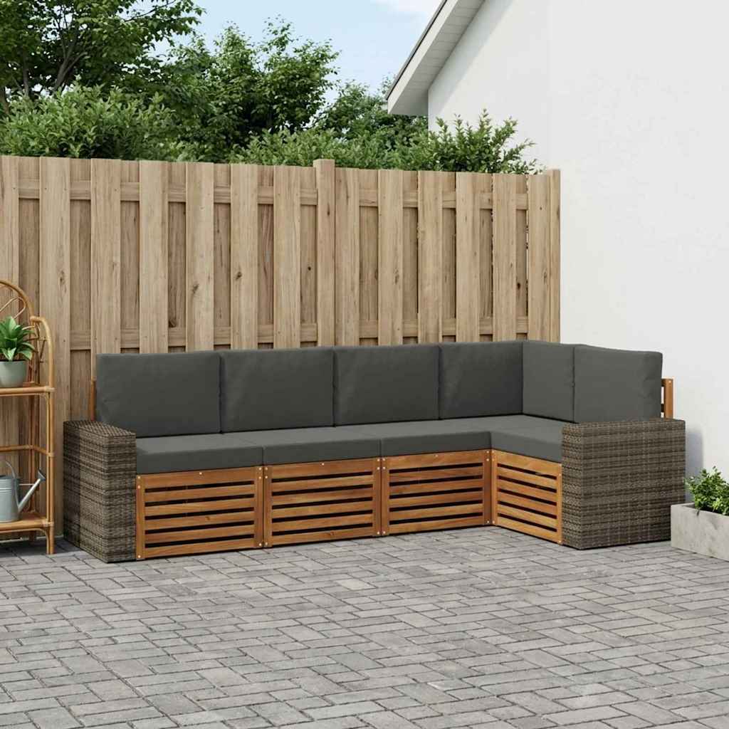 Sektionalsofa sæt 5 pcs Naturlig og Antracit Massivt Akacietræ