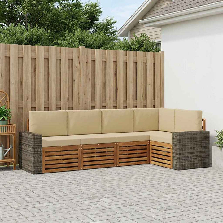Sektionalsofa sæt 5 pcs Naturlig og Beige Massivt Akacietræ