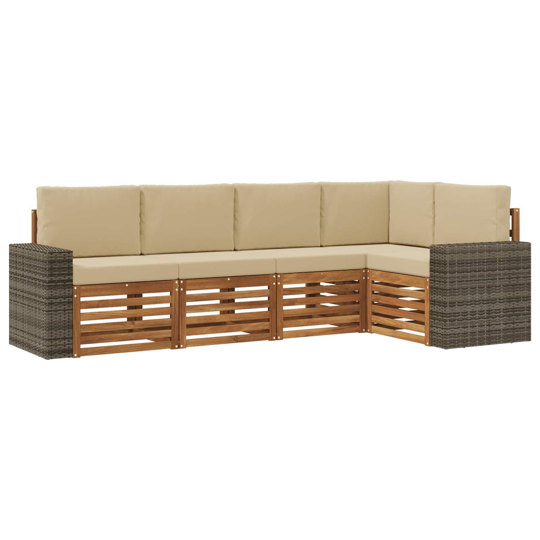 Sektionalsofa sæt 5 pcs Naturlig og Beige Massivt Akacietræ