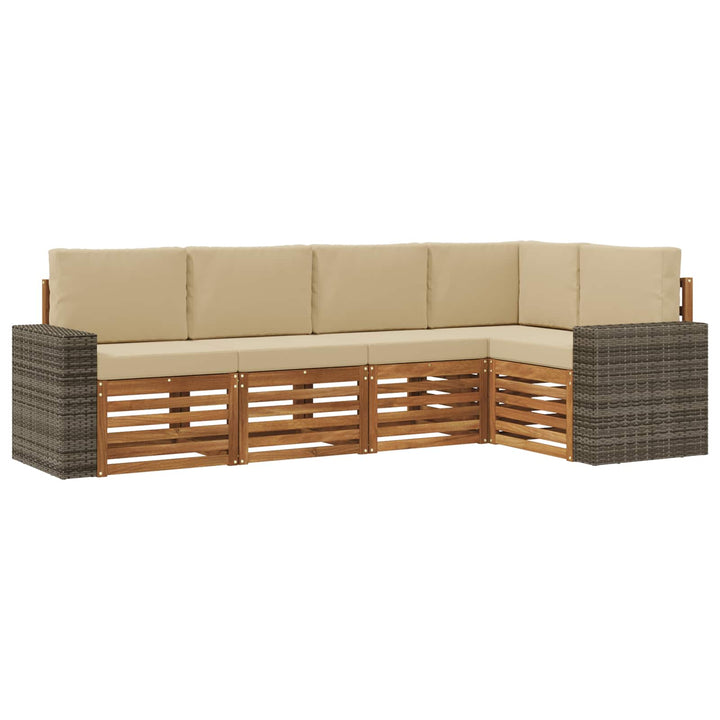 Sektionalsofa sæt 5 pcs Naturlig og Beige Massivt Akacietræ