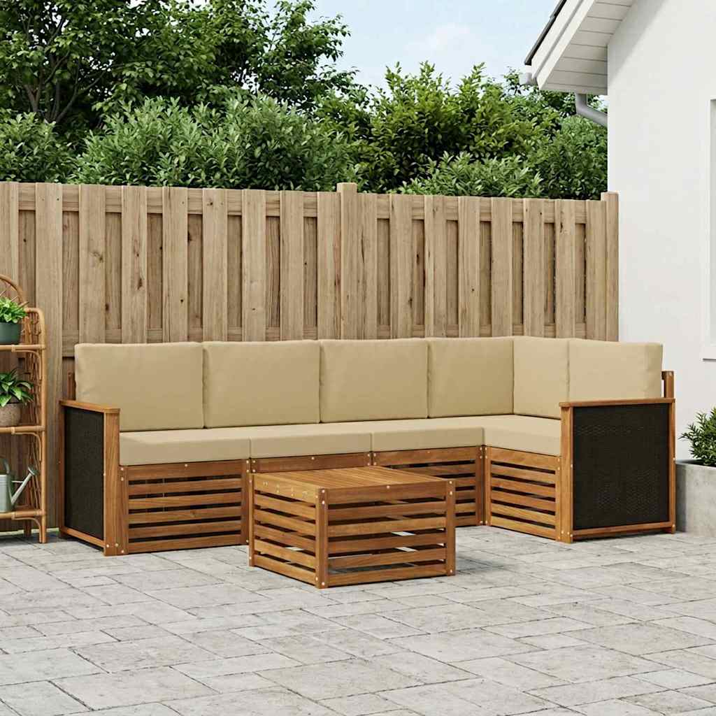 Sektionalsofa sæt 5 pcs Naturfarvet Soli Akacietræ og polyester
