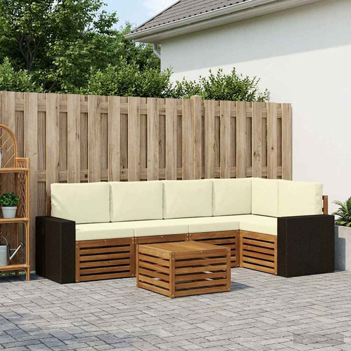 Udendørs sofagruppe 6 stk. Naturlig og Fløde Polyester