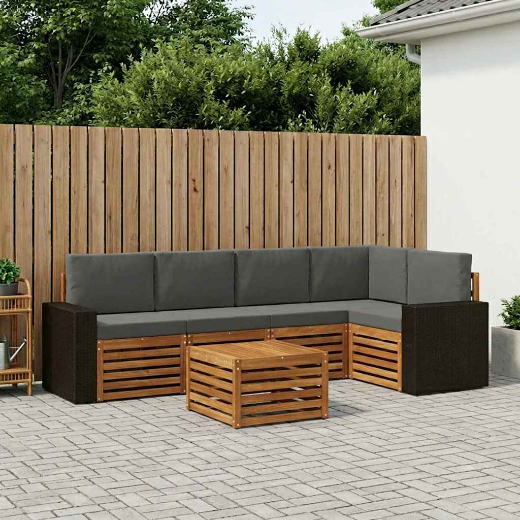Sektionalsofa sæt 6 pcs Naturlig og Antracit Massivt Akacietræ