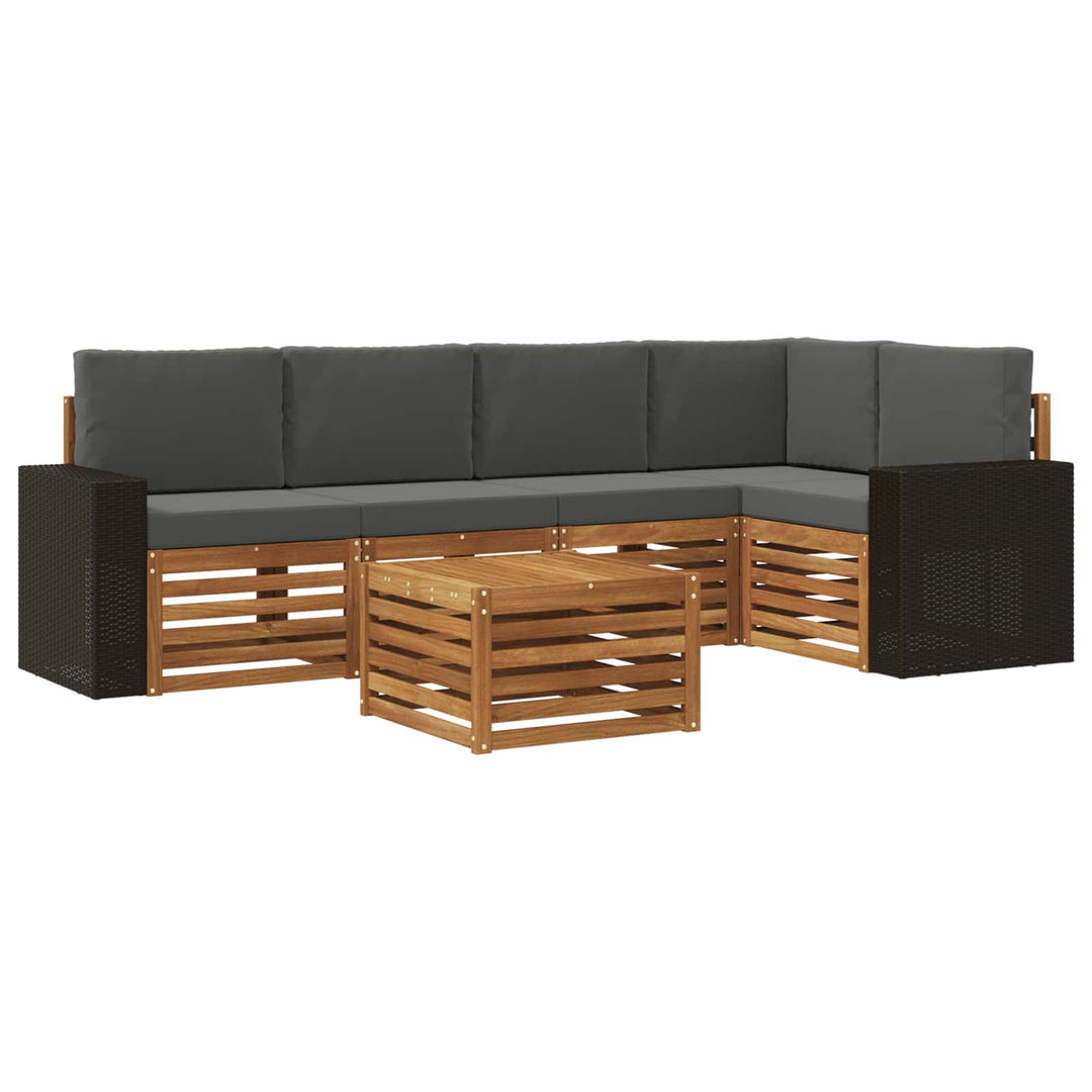 Sektionalsofa sæt 6 pcs Naturlig og Antracit Massivt Akacietræ