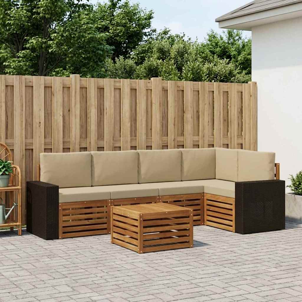 Sektionalsofa sæt 6 pcs Naturlig og Beige Massivt Akacietræ