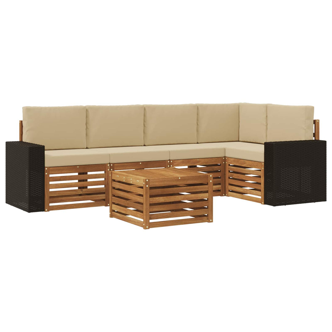 Sektionalsofa sæt 6 pcs Naturlig og Beige Massivt Akacietræ