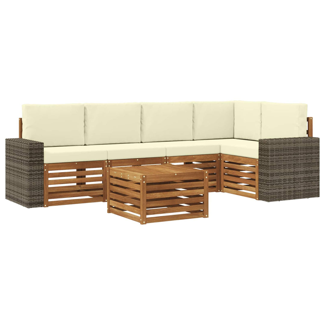 Sektionalsofa sæt 6 pcs Naturlig og Fløde Massivt Akacietræ