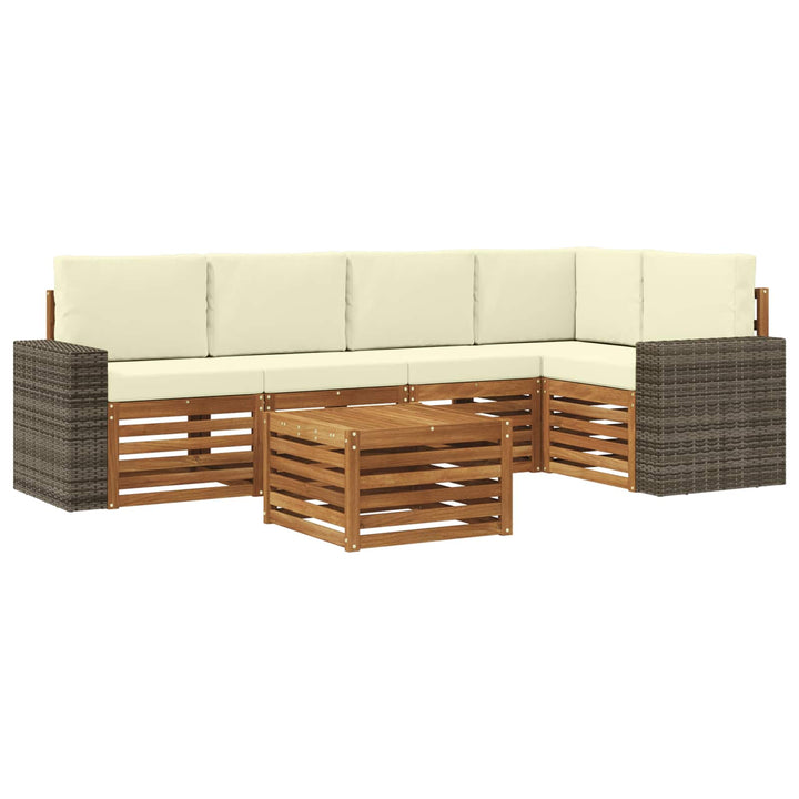 Sektionalsofa sæt 6 pcs Naturlig og Fløde Massivt Akacietræ