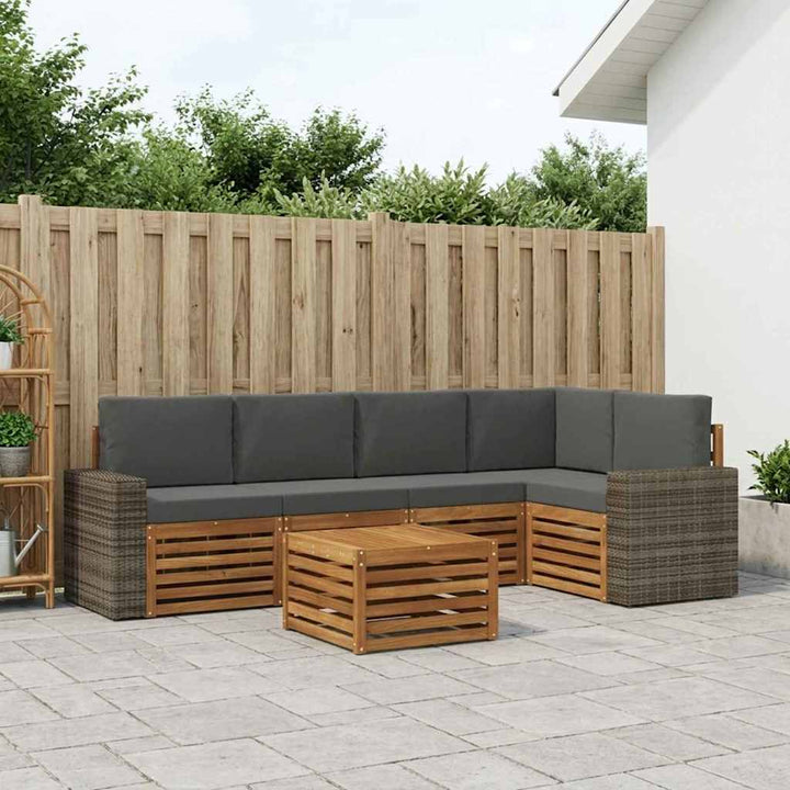 Sektionalsofa sæt 6 pcs Naturlig og Antracit Massivt Akacietræ