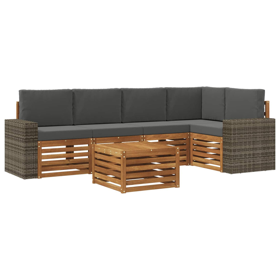 Sektionalsofa sæt 6 pcs Naturlig og Antracit Massivt Akacietræ