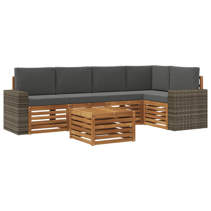 Sektionalsofa sæt 6 pcs Naturlig og Antracit Massivt Akacietræ