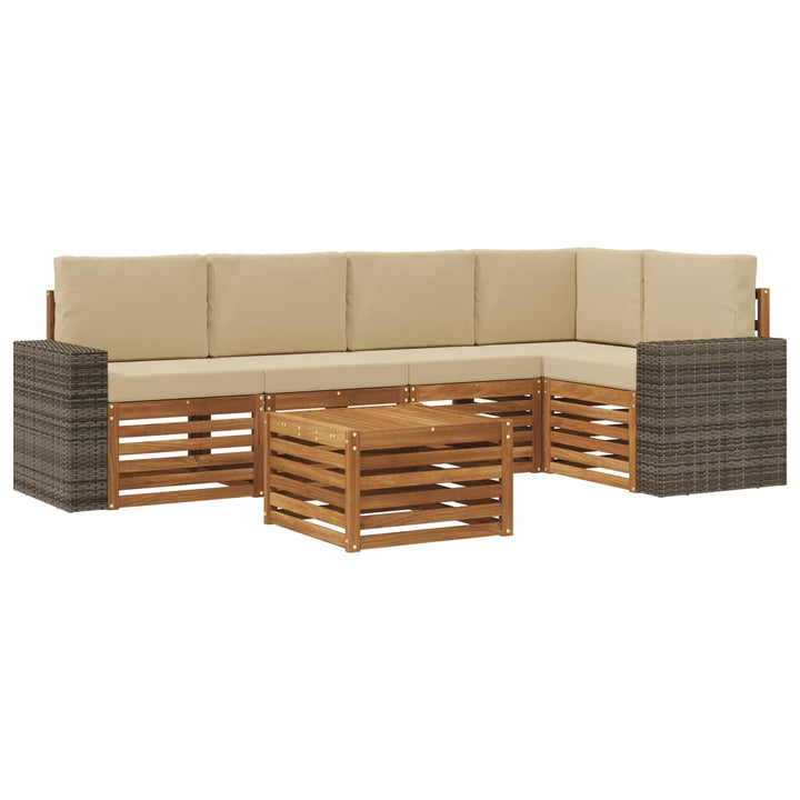 Sektionalsofa sæt 6 pcs Naturlig og Beige Massivt Akacietræ