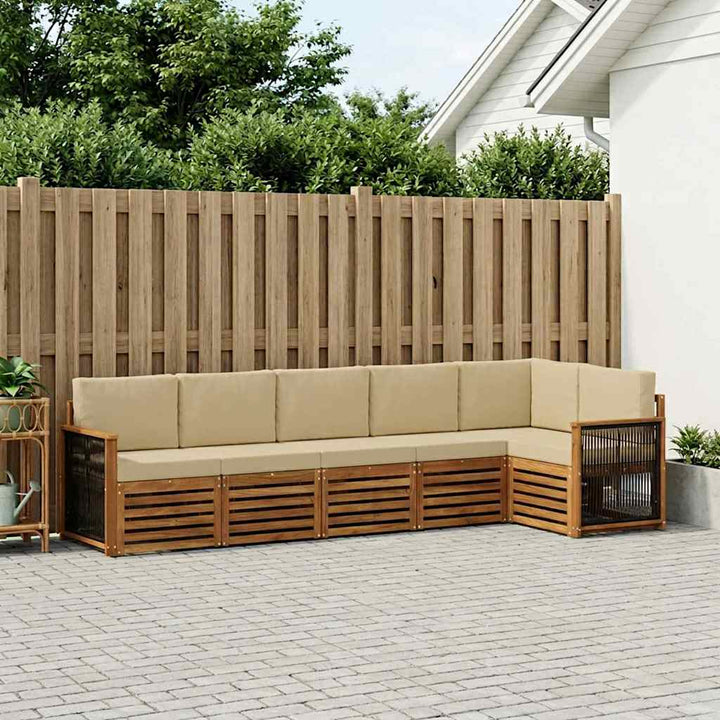 Sektionalsofa sæt 5 pcs Naturfarvet Soli Akacietræ og polyester