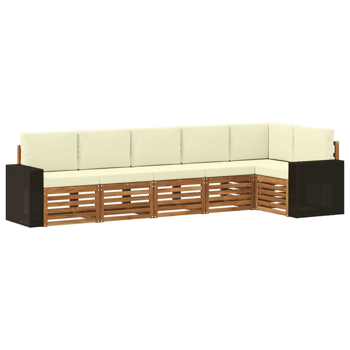 Sektionalsofa sæt 6 pcs Naturlig og Fløde Massivt Akacietræ