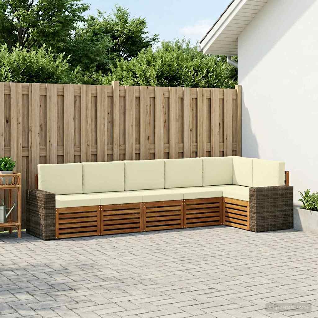 Udendørs sofagruppe 6 stk. Naturlig og Fløde Polyester